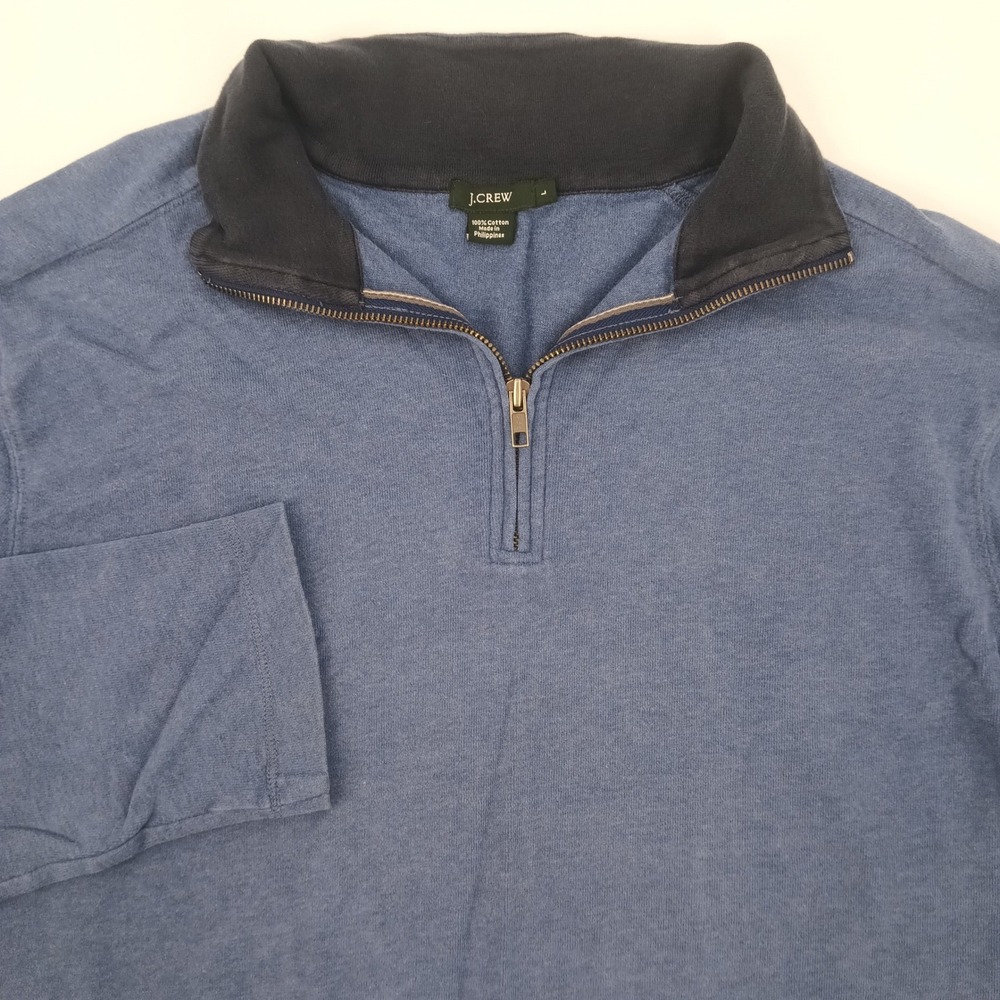 J.Crew Mens 100% Cotton Quarter Zip Pullover Sweater Blue Heather Size L 64895